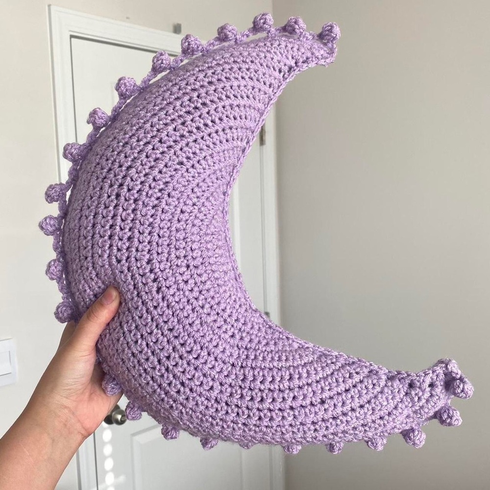 purple crochet moon pillow